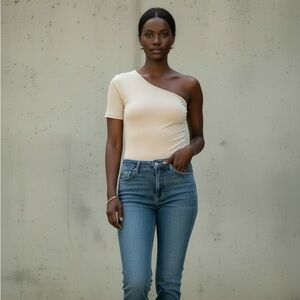 One-Shoulder short sleeve  Forever 21 Cream Bodysuit M